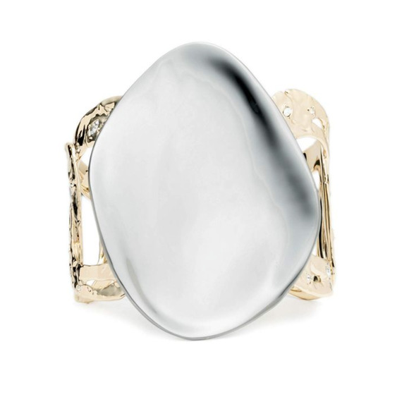 ALEXIS BITTAR liquid-molten rocky disk link Swarovski crystal bracelet cuff $435 - Picture 4 of 12